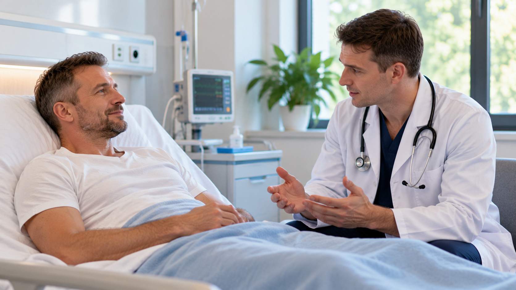 Пациент проходит лечение алкогольной интоксикации в стационаре наркологической клиники под наблюдением медицинского специалиста.